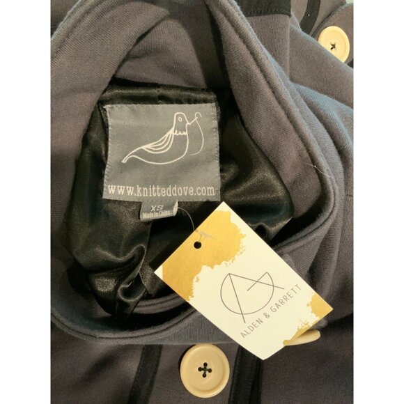 Knitted Dove Black Cotton Button Up High Collar Jacket, Size XS - Picture 6 of 6